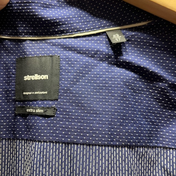 Strellson Houndstooth Cotton Button Up, Mens 17 EU 43, navy blue - Picture 9 of 11